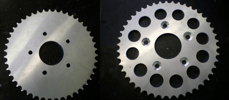 The rear sprocket, before and after machining.